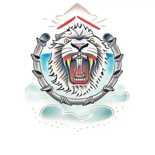 A Roaring Lion Playing A Guitar On A Beach