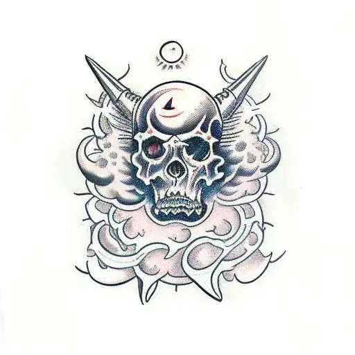 A Tornado With 4 Demon Heads Circling