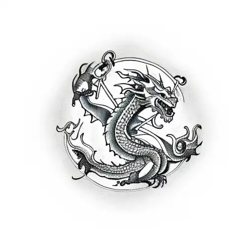 Dragon Curling Around A Circle