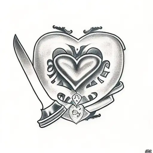 An Knife Heart Old School Tattoo Design In Clean Line Black And White