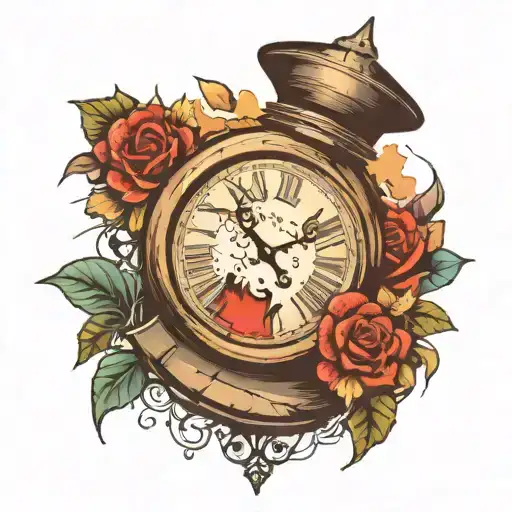 Clock With Cracks And Hourglass