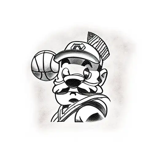 A Traditional-style Tattoo Featuring Iconic Nintendo Characters Playing Different Sports