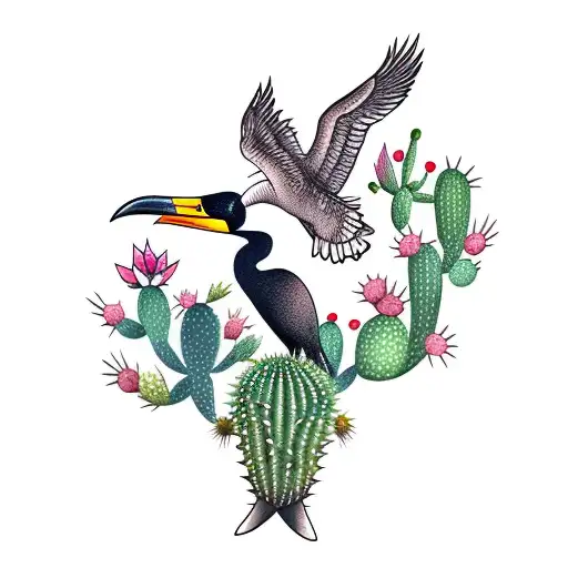 Cormorant On A Cactus