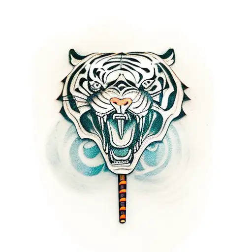 Tiger Skull With Chopsticks Pierced Through It