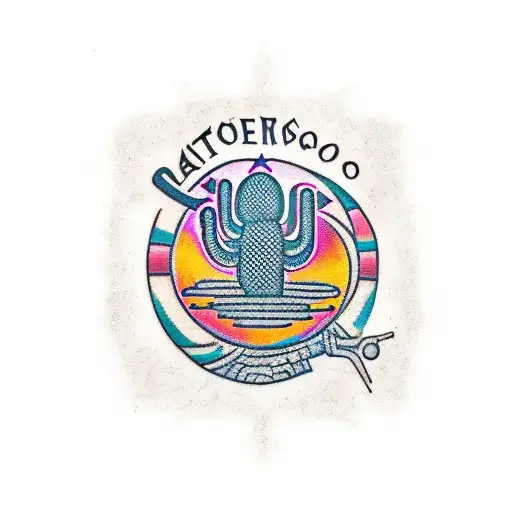 Traditional Style Tattoo Of A Saguaro Cactus With A Radiation Symbol Incorporated