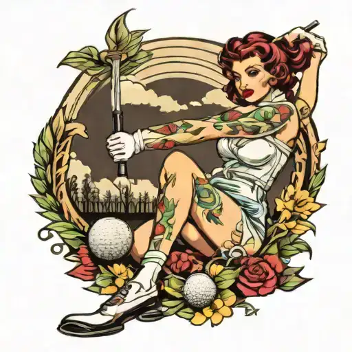 Tattooed Pinup Woman Playing Golf