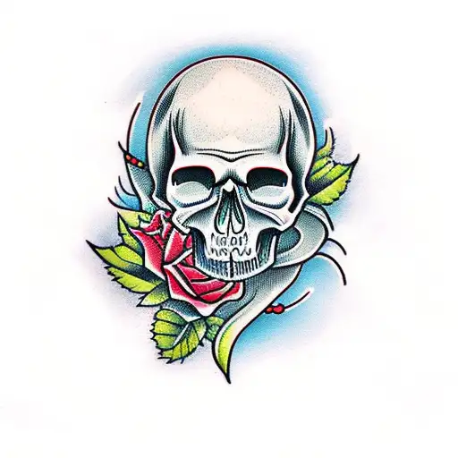 Skull With Roses Mountains In Background