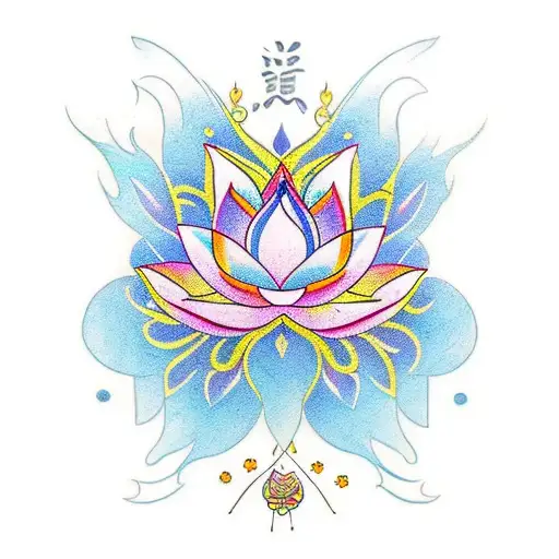 Lotus Flower With Unalome In Sak Yant Style