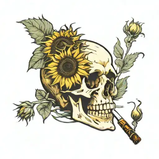 Van Gogh's Sunflowers And Van Gogh's Skull With A Cigarette