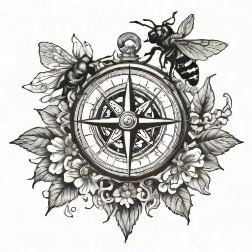 Compass With Two Small Bees Pollinating
