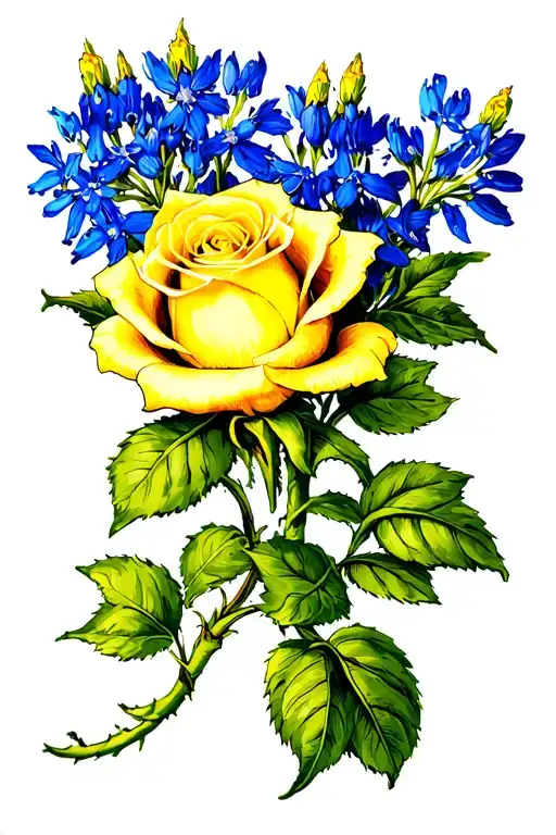Yellow Rose And Bluebonnets