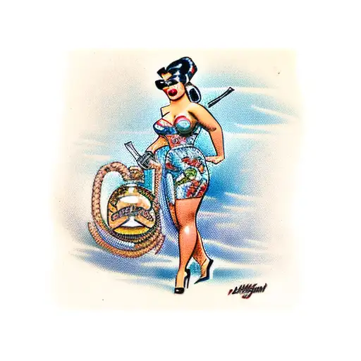 Hawaiian Pinup Girl With Machine Gun In Hand