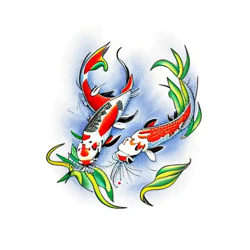 2 Koi Fish With Lilys & Butterflys