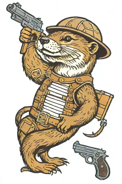 Otter Wearing Body Armor And A Helmet Holding A Gun