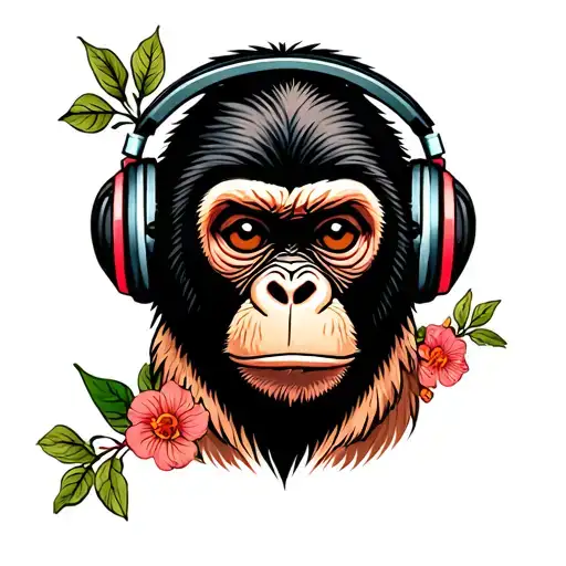 Monkey Listen To Music In Headphones
