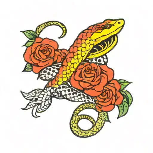 Snake Coiled Around Roses