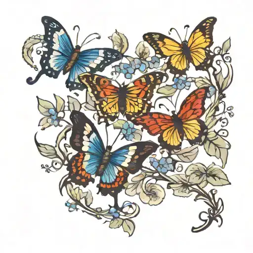 4 Butterflies Landing On A Vine Representing 4 Children