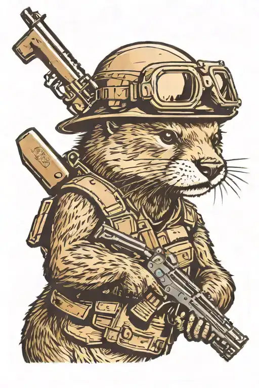 Otter Wearing Body Armor And A Helmet Holding A Gun