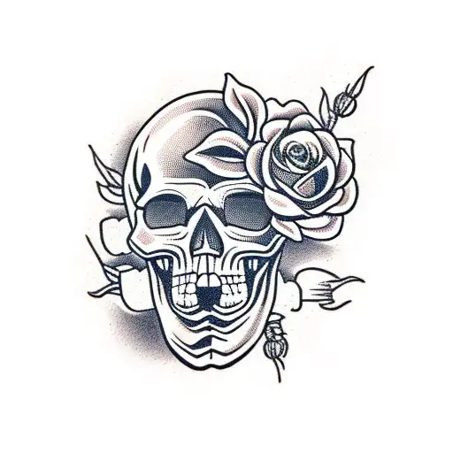Skull With Roses Mountain Backdrop