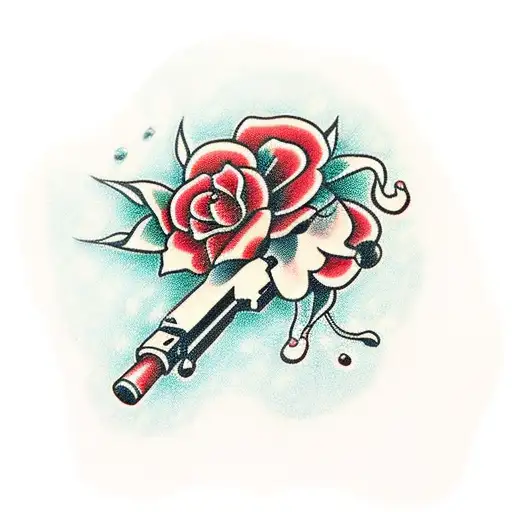 Gun With Flowers Red And Black