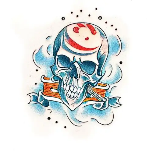 A Traditional-style Tattoo Of A Skull Playing A Guitar