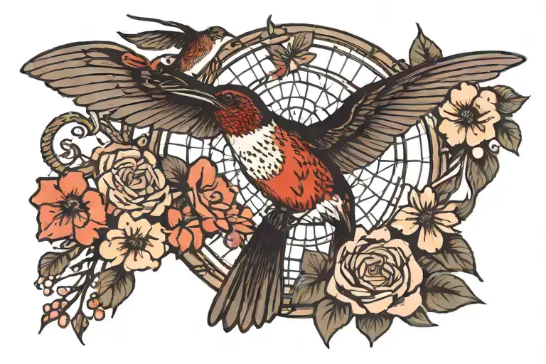 Cherry Bloosom Hummingbird Dream Catcher Entangled