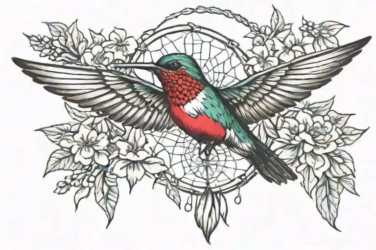Cherry Bloosom Hummingbird Dream Catcher Entangled