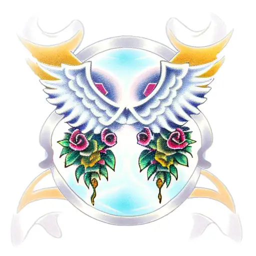 Angel Wings With Roses And Name