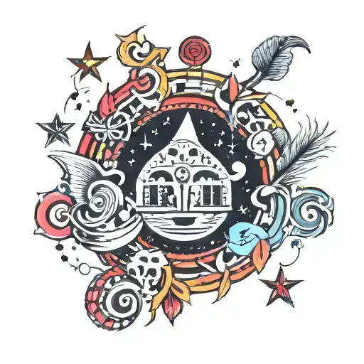 A Tattoo Combining Italian Symbols Of Luck With Trippy Island Themes