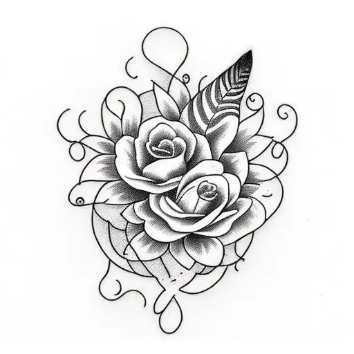 Elegant Fine Lines Featuring A Feather Intertwined With A Blooming Tree