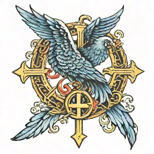 Blue Phoenix Wrapped Around A Cross