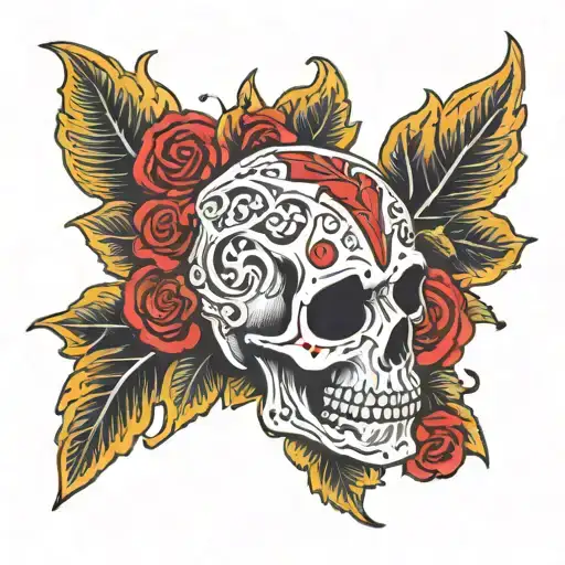 Skeleton Tattoo With Red