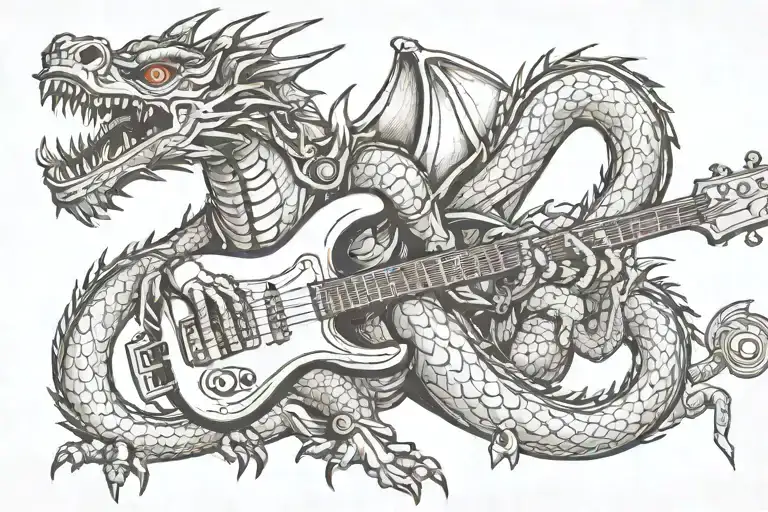 A Robotic Dragon Playing A Bass Guitar
