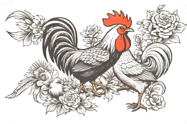 Rooster Leading A Hen Followed By A Fox And Then A Bunny Symbolizing Family Members
