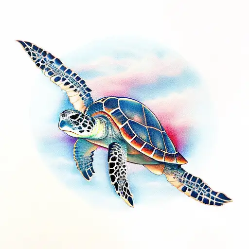 Sea Turtle With Sunset Shell