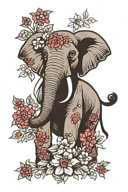 Elephant With Flowers And Ladybugs