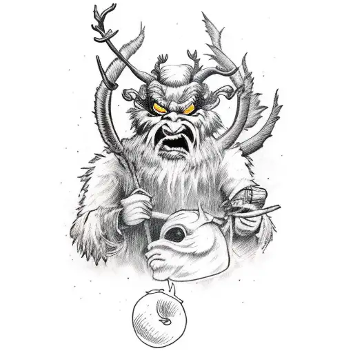 Krampus Or Forest Troll On The Bank Of The Lake