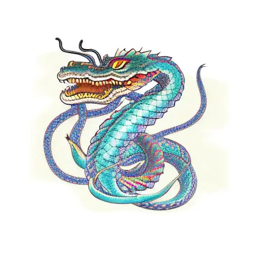 A Mexican Gang-inspired Snake Intertwined With A Japanese-style Dragon
