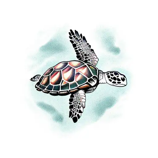 Sea Turtle With Palm Tree On Shell