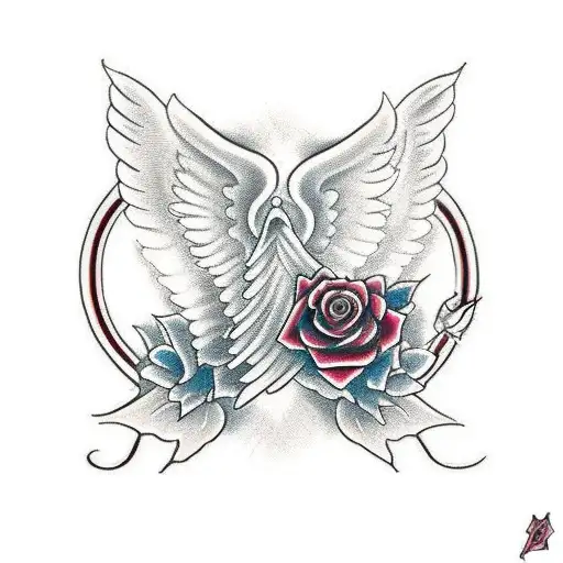 Angel And Devil Wings With A Rose In The Middle