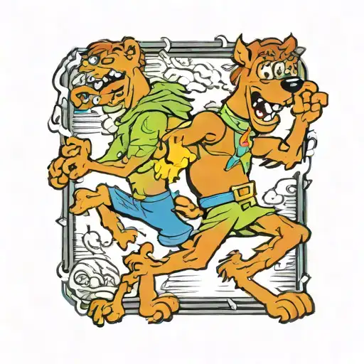 Scooby Doo And Shaggy Being Chased By A Scary Monster