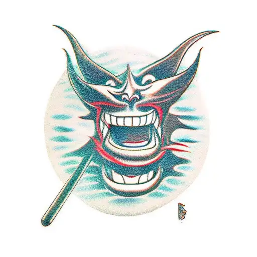 A Tattoo Design Of A Mischievous Demon Playing A Prank On Someone