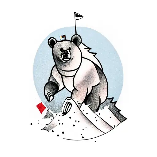 A Bear Skiing Down A Mountain Slope With A Golf Club In Its Paw