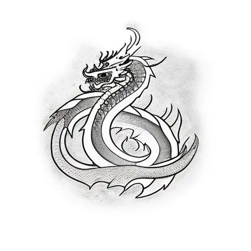 Black And White Tattoo Outline Of A Dragon That Is Indian Inspired