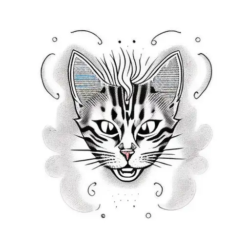 Oldschool American Traditional Punk Cat With Mohawk