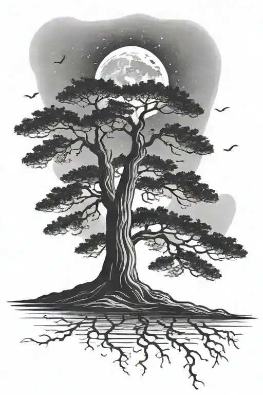 Cypress Tree Silhouette With Moon Background Black