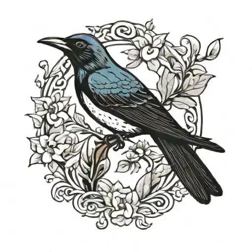 Tui Bird In The Style Of A Traditional American Swallow