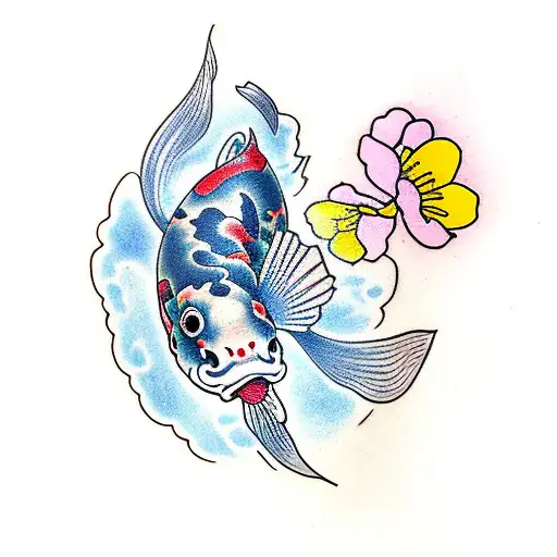 A Koi Fish Swimming Among Cherry Blossom Petals