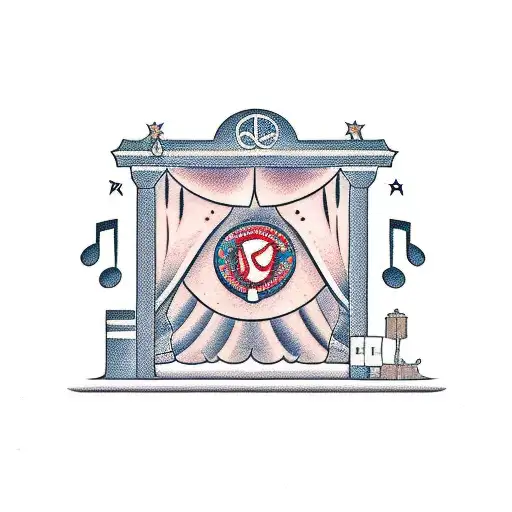 A Theatre Stage With Music Notes As The Curtains