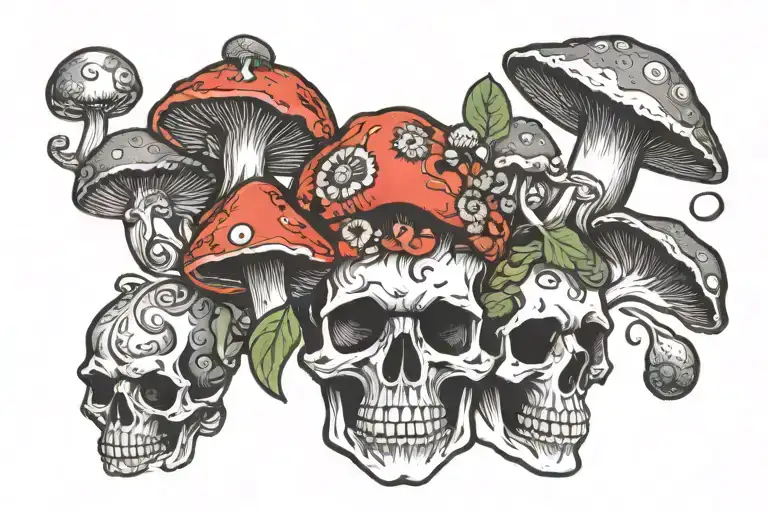 Psychedelic Head Skull And Mushroom Growing